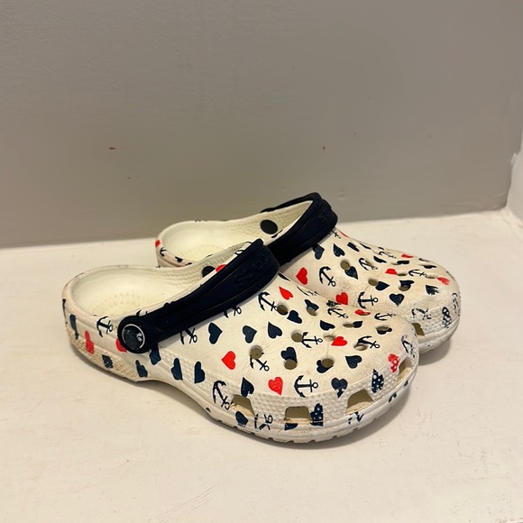 CROCS Shoes Kids Red White And Blue Crocs With Anchors And Hearts